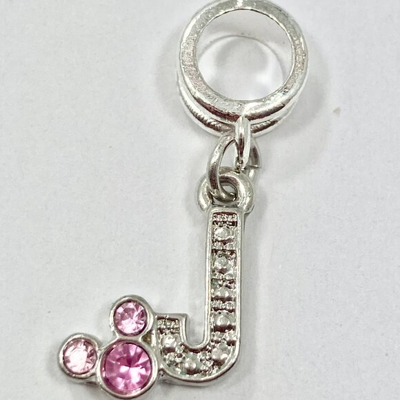 Vtg Disney Pink Crystal Mickey Mouse Ears European Slide Charm Initial Letter J - Picture 3 of 6